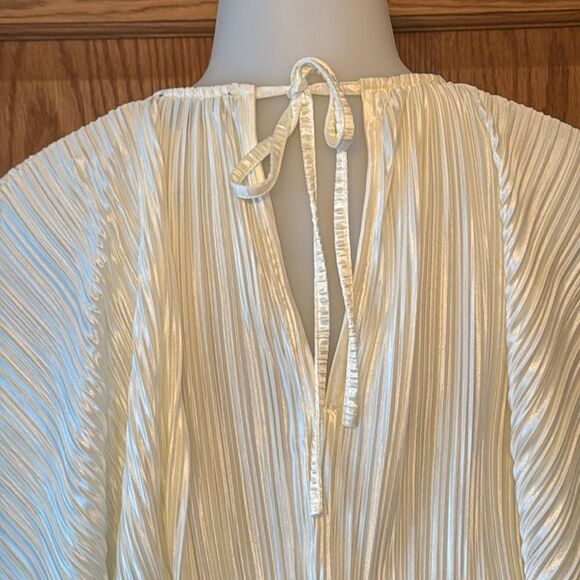 LULUS Radiant Flirt Ivory Satin Plisse Long Sleeve Top - Picture 10 of 12
